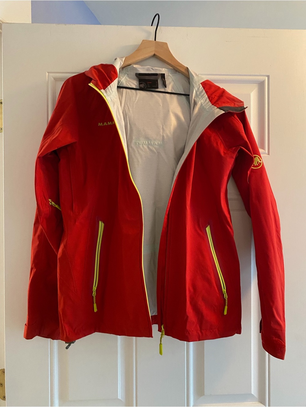 Mammut Women's Red Rain Jacket with Yellow Accents